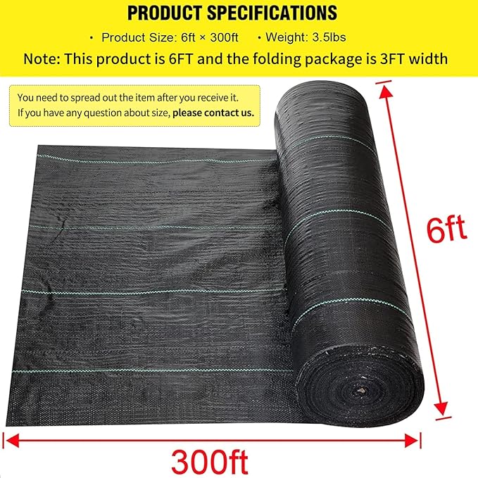 Driveway Fabric 6x300 ft - Commercial Weed Barrier Heavy Duty 3.5OZ Landscape Fabric for Road French Drain Erosion Control Construction Projects