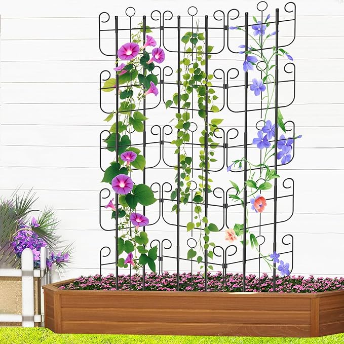 Garden Trellis for Climbing Plants Outdoor Rustproof Heavy Duty Plant Climber Support for Flowers Vine Cucumbers Expandable Height &amp Width No Dig Decorative Garden Fence Panels