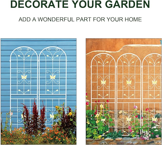 4 Pack Metal Garden Trellis 86.7 x 19.7 Rustproof Trellis for Climbing Plants Outdoor Flower Support Cream White