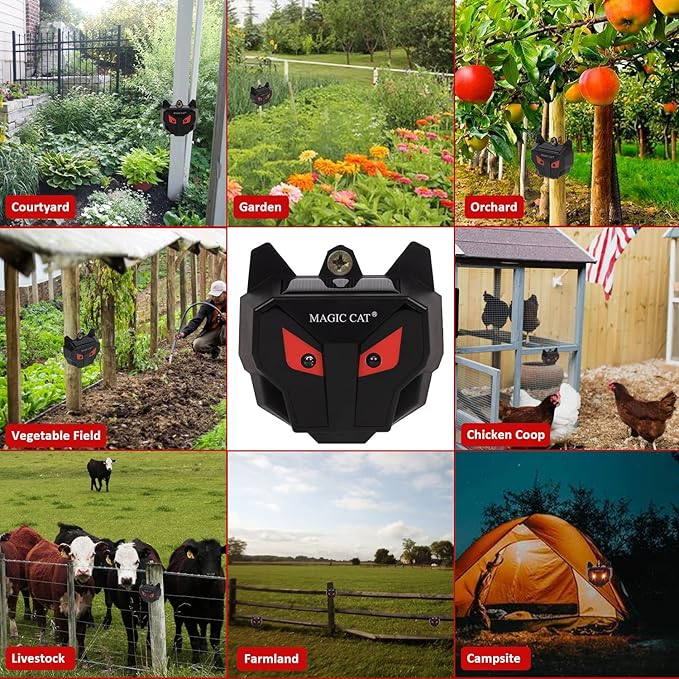 MAGIC CAT Solar Animal Repellent Wild Animal Predator Red Eyes LED Blinking Lights Waterproof Nocturnal Animal Repeller to Keep Skunk Deer Coyote Raccoon Away from Garden Yard Farm Chicken Coop