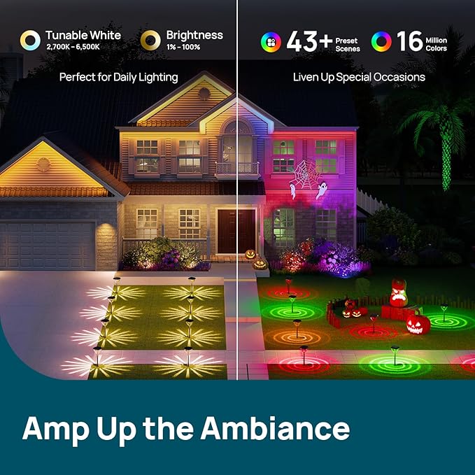 Linkind RGB Halloween Spotlights with Smart Solar Pathway Lights SP6