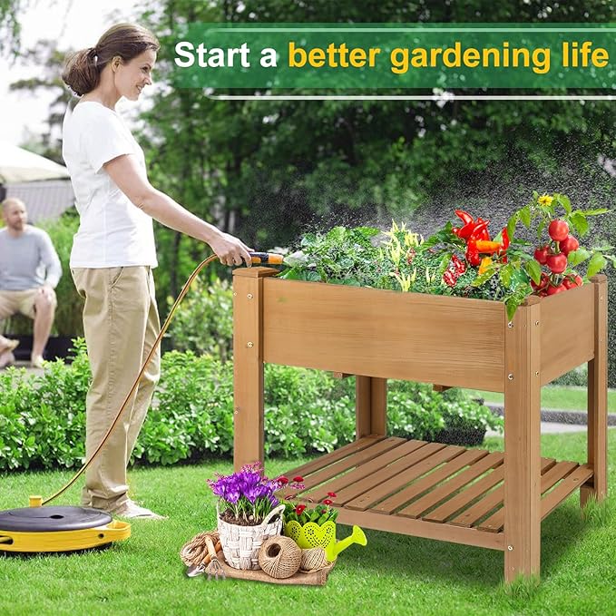 Raised Garden Beds Outdoor With Legs Wood Elevated Garden Box With L-Connection TabsStorage Shelf  Leg ReinforcementSuitable For Vegetables Flowers And Herbs Easy To Assemble 33.5X18X 30IN