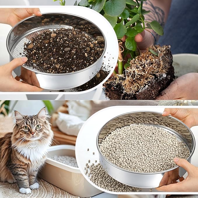 4 PCS Sifter for Rocks 10 Inch Soil Sifter for Gardening with 3 6 9 12 mm Stainless Steel Sifting Screen Round Rock Crusher for Sifting Sand Soil Stones Compost and Cat Litter