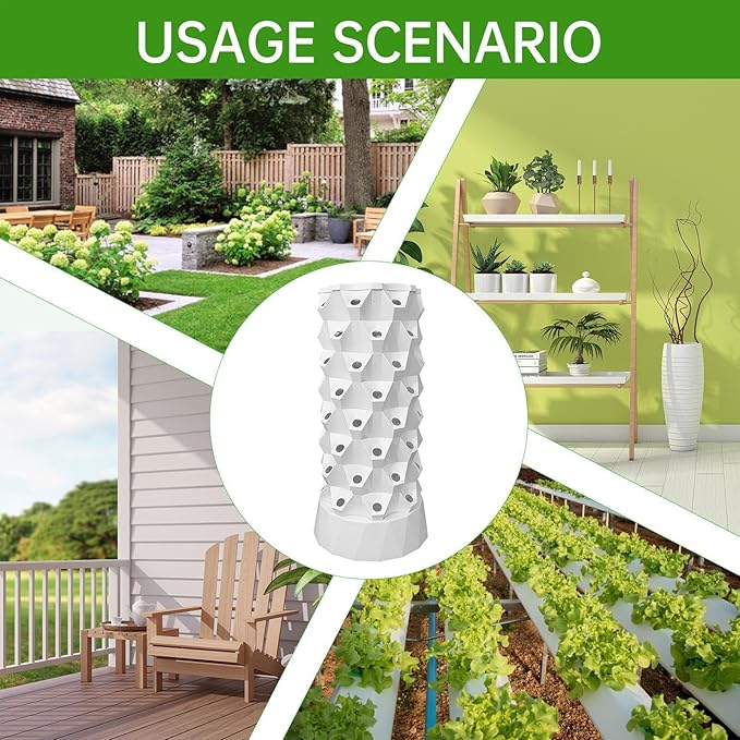 Hydroponics Tower8 Tier 64 Slots Aeroponic Tower Garden SystemTower Garden with Hydrating PumpTimerAdapterSpongeHydroponic Tower Garden for ApartmentOutdoor GardeningGrowing FruitsWhite