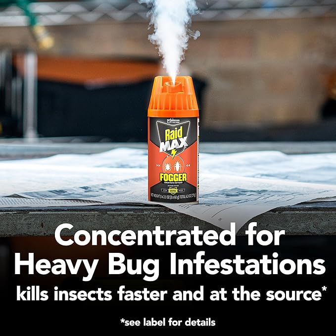Raid Max Fogger Insect Killer for Mosquito Ant Roach Spider Flea for Indoor Use 2.1 oz 3 Count (Pack of 1)