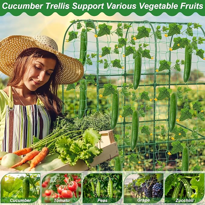 Cucumber Trellis for Raised Bed 50 x 34 Inch U-Shape Garden Trellis for Climbing Plants Outdoors Metal Garden Cucumbers Arch Trellis Cucumber Plant Support for Tomato Pea Zucchini Vine Flower