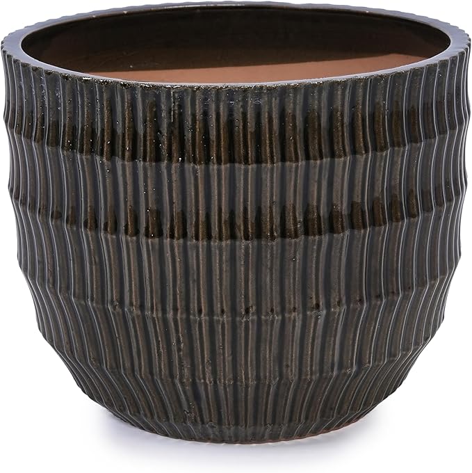 Handmade Dark Coffee Ceramic Planter Set of 4 (6.5 to 14.17 Length) IndoorOutdoor Flower Pot for Succulents Herbs by Window Couchside Breathable Clay with Drainage