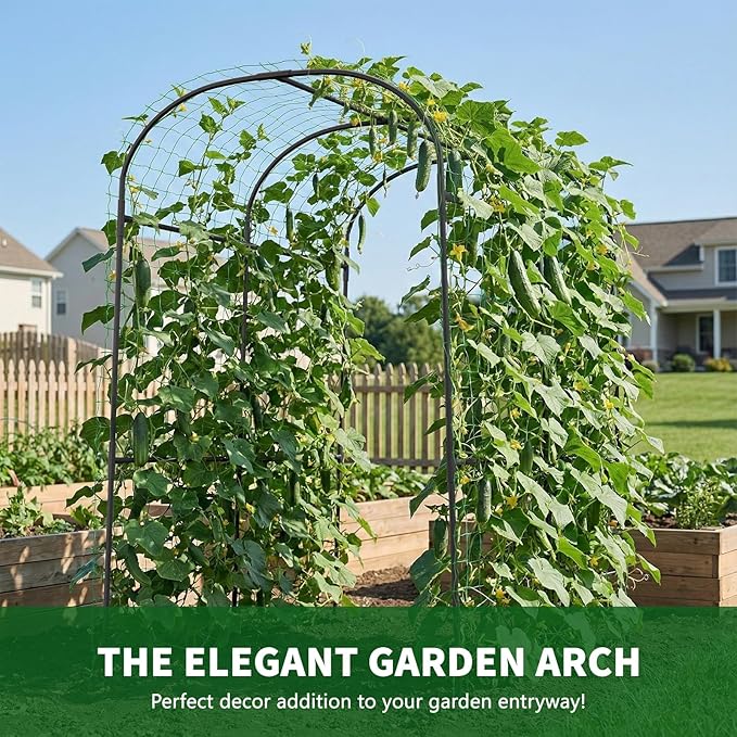 Tall Garden Arch Trellis for Climbing Plants 83in Tall Metal Plant Support Trellis Archway for Climbing Plant Vegetables Cucumber Outdoor Yard Lawn Garden Arch Tunnel Trellis