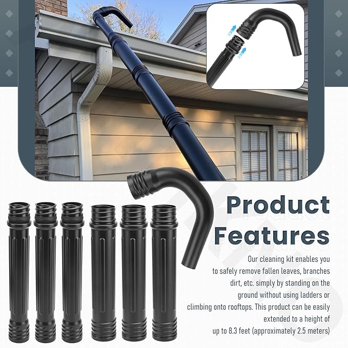 AGC1000 Gutter Cleaning Attachment Kit/Leaf Blower Tools Mounting Bracket Kit for EGO 530CFM / 580CFM / 575CFM / 650CFM/ 615CFM/LBX6000 Leaf Blowers/Overall Length 9 feet - Black