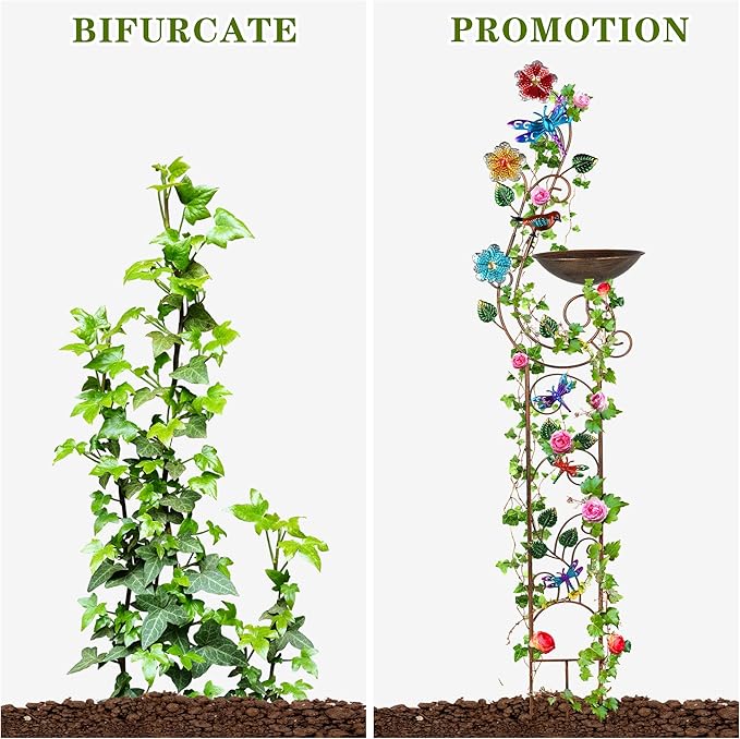 57” Bird Bath with Garden Trellis for Climbing Plants Outdoor Small Decorative Trellises Metal Birdbath Bird Baths 1 Piece (Dragonfly)