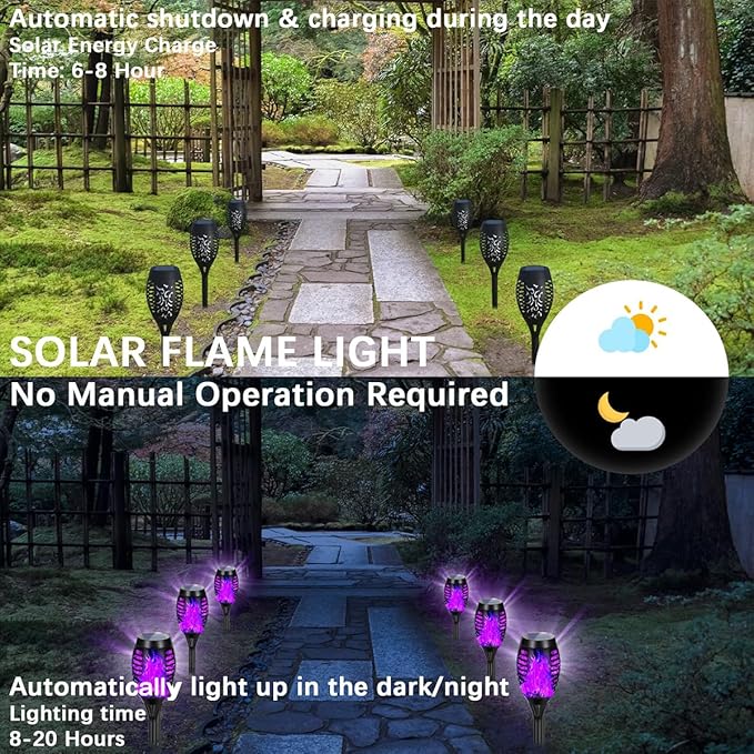 Solar Lights Outdoor Decorations Upgraded Purple Flickering Flame Waterproof Halloween Torch Lights Tiki Torches for Outside Patio Pathway Decor 6 Pack (8)
