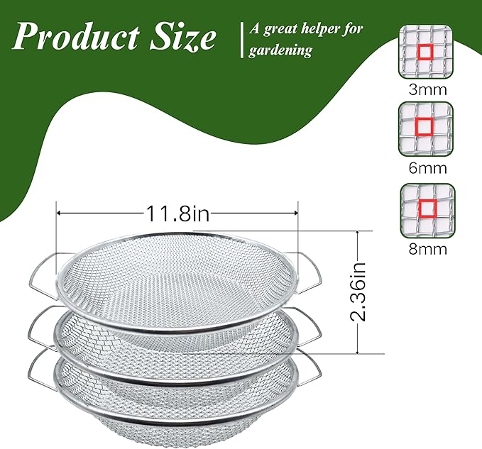3PCS Soil Sifter for Gardening Rock Sifter for 5gallon Bucket Dirt Sifter Compost Sifter Sifter for Gravel Sawdust Vermicompost 3mm 6mm8mm Soil Sifter with Handle
