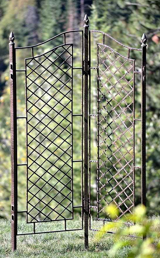 H Potter Large 2-Panel Garden Trellis 72 Installed Height 75 lb Heavy Iron Privacy Screen Freestanding Metal Outdoor Landscape Structure GAR573