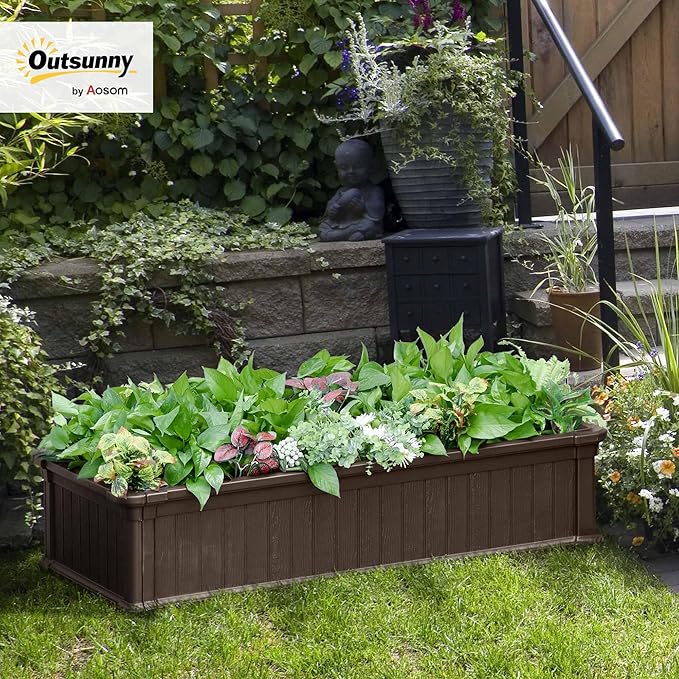 Outsunny 48 x 24 x 12 Raise Garden Bed Planter Box Above Ground Garden for Flowers Herb Vegetables with Easy Assembly Brown
