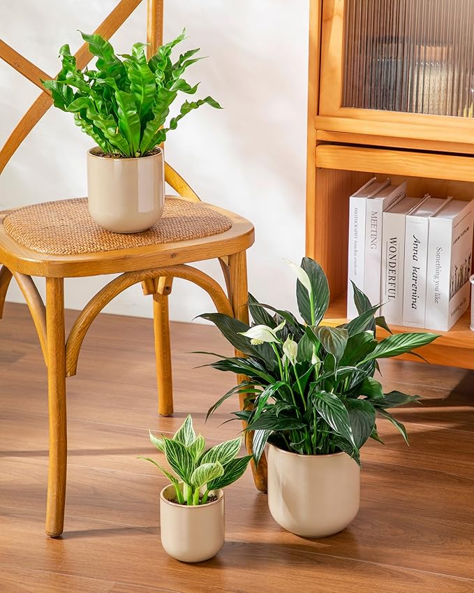 vancasso Ceramic Plant Pots 4+5+6 inches Set of 3 Planters with Drainage Hole Flower Pots Planters Pots for Indoor Plants Modern Indoor Decorative Garden Pot Home Decor Brown