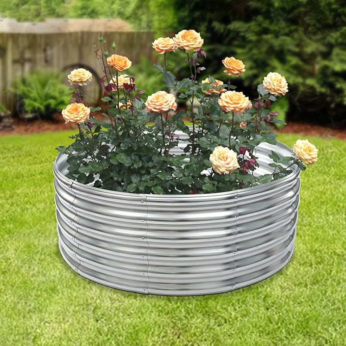 17 Tall 42 Raised Garden Bed Round Large Metal Galvanized Planter Raised Garden Boxes Raised Garden Beds for Planting Vegetables Flowers Herb (Silver)