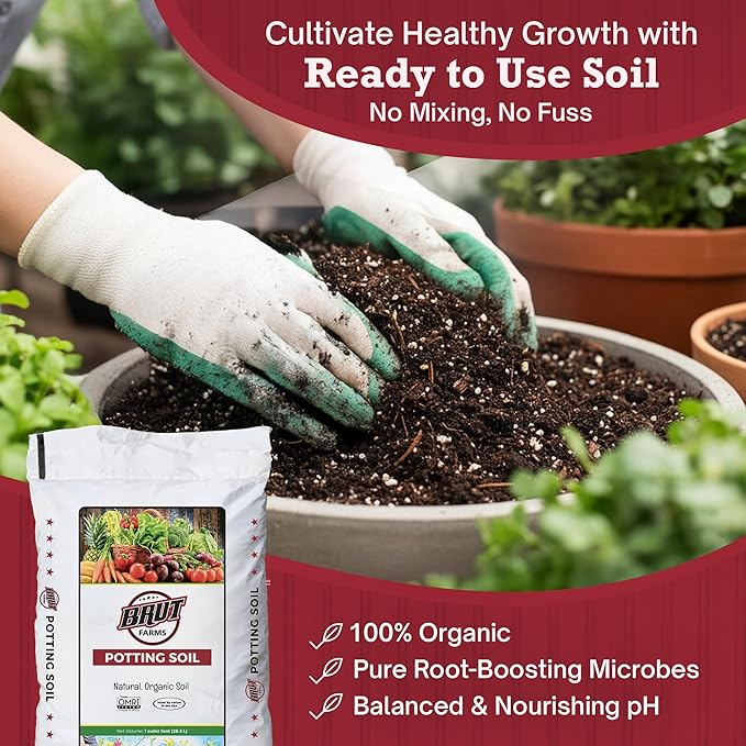Brut Organic Potting Soil 1 CU FT – Premium Plant Soil with Organic Worm Castings Trace Minerals &amp Perlite – Chemical-Free Filler-Free – Ideal Potting Mix for Indoor &amp Outdoor Plants – Pack