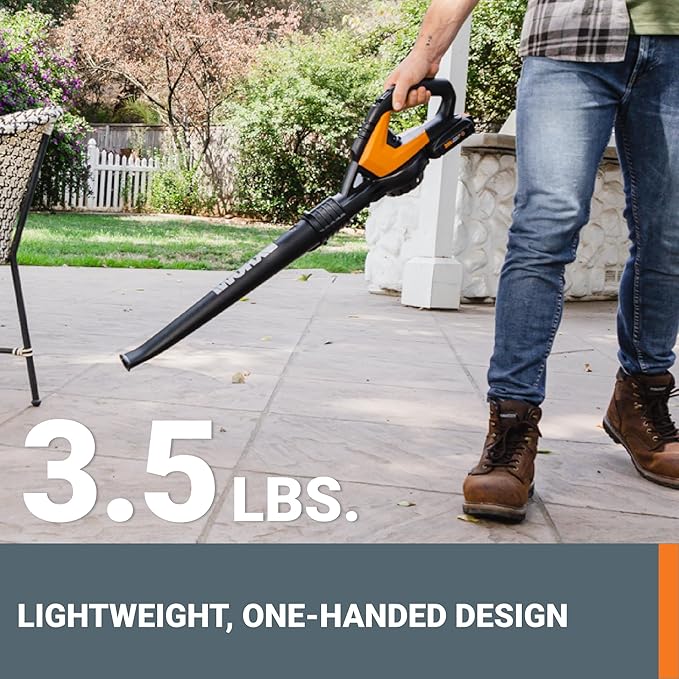 WORX Cordless Leaf Blower Electric Blowers for Lawn Care with 120 MPH &amp 3.5 LBS Long Nozzle Design for Narrow Spaces with Cleaning Attachments Battery &amp Charger Included WG545.1
