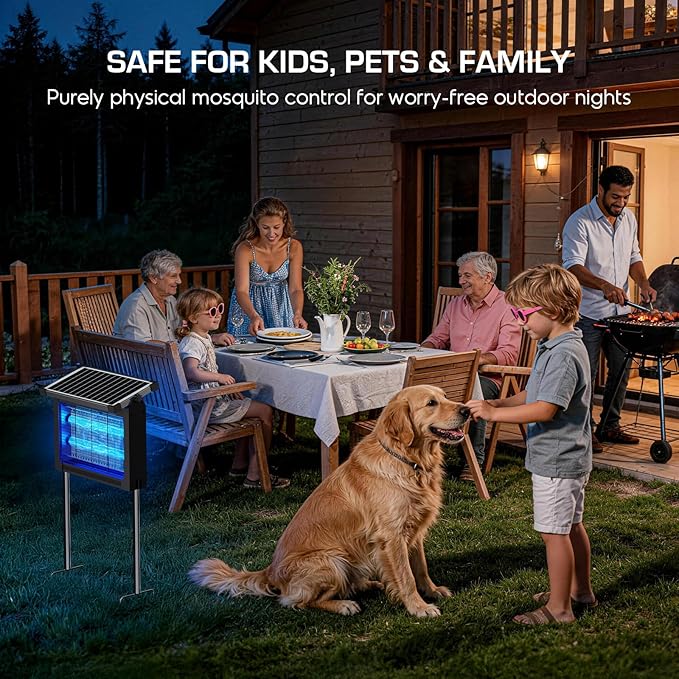 Solar Bug Zapper Outdoor Waterproof 4500V High Power Cordless Mosquito Zapper with Smart Light Sensor Dual Solar &amp USB Rechargeable Insect Killer for Patio Garden Backyard Indoor &amp Outdoo
