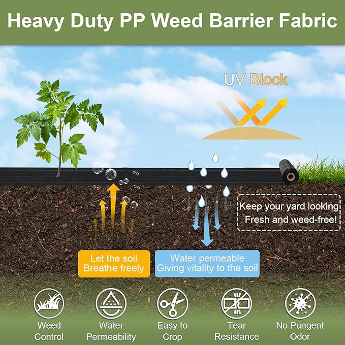 KANAGAWA 3oz Heavy Duty 8ft x 100ft Weed Barrier Fabric Professional Woven Landscape Ground Cover with 30 Landscape Staples Landscape Fabric Density for Driveway Garden Yard Greenhouse Gardening