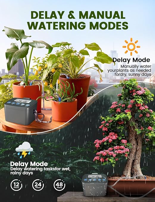 Automatic Watering System for Potted Plants Drip Irrigation Kit System Plant Self Watering Devices for Office Patio Greenhouse GrowTent with Programmable Water Timer（Black