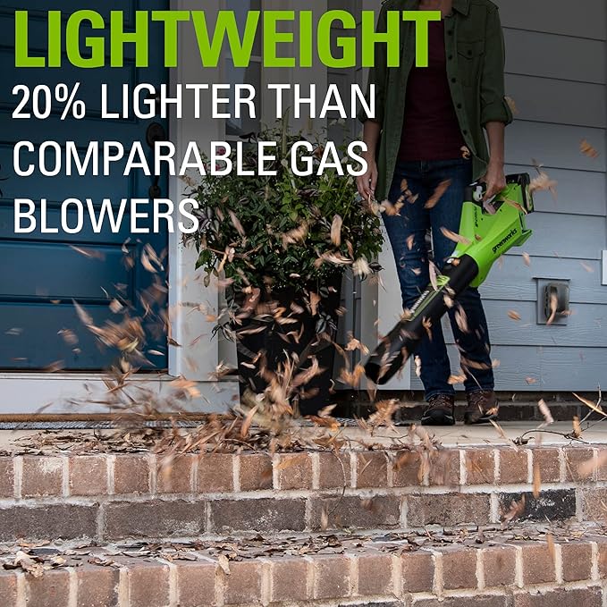 Greenworks 24V (110 MPH / 450 CFM / 200+ Compatible Tools) Cordless Brushless Axial Leaf Blower 4.0Ah Battery and Charger Included