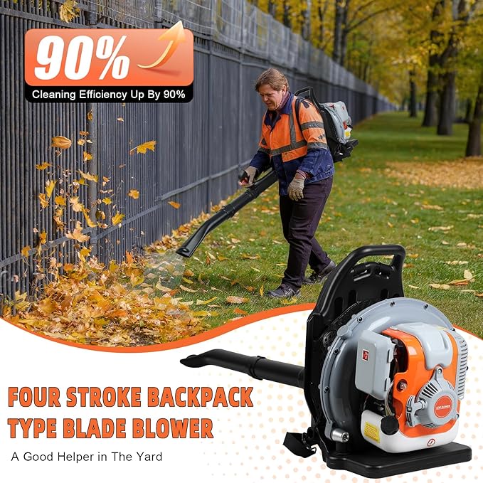 Backpack Gas Powered Leaf Blower 63CC 665 CFM Extreme Duty 2-Stroke Petrol Powered Leaf Blowers for Lawn/Garden Care Yard Snow/Grass Blowing Dust Debris from US (665CFM 75.6CC Grey)