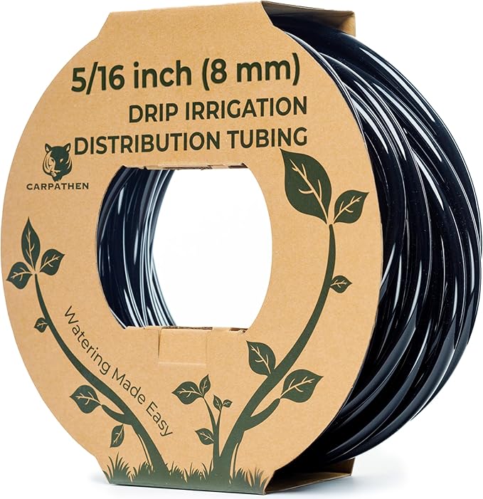 CARPATHEN Drip Irrigation Tubing - 200 ft Black Mainline - (5/16 ID - 7/16 OD) - PVC Water Line