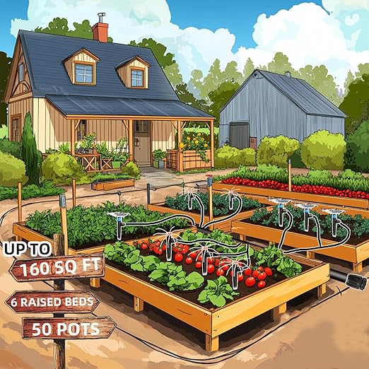 233FT Drip Irrigation System for Garden Kit with 1/2 Inch and 1/4 Inch Tubing Automatic Irrigation Equipment Locked Fittings Micro Drip 360 Degree Fan Sprayer Watering Kit for Greenhouse