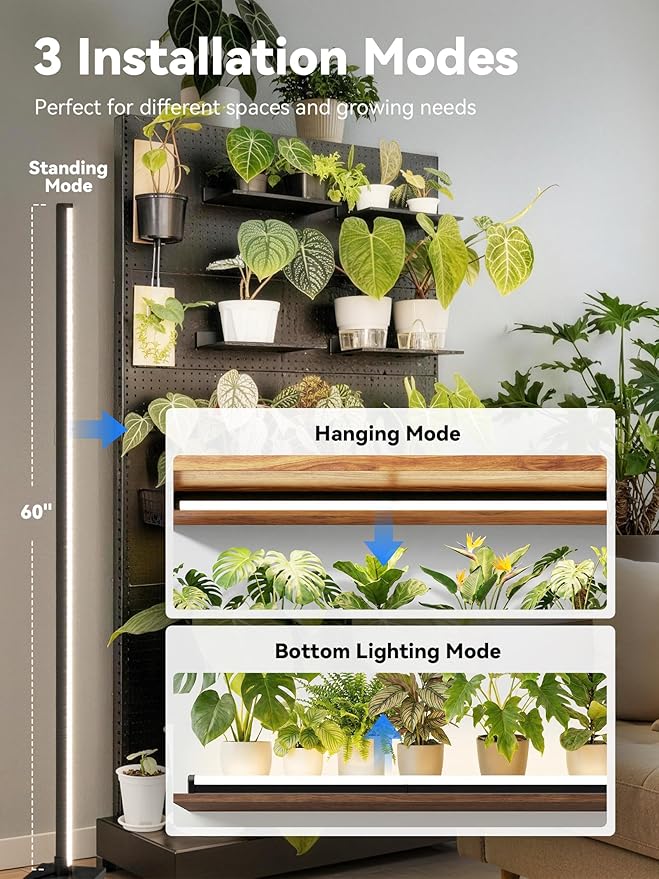GLOWRIUM Grow Lights for Indoor Plants 36W Vertical Plant Grow Lights with Auto-Timer Full Spectrum LED Standing Plant Grow Light 3 Light Modes 6-Level Dimmable (60in)