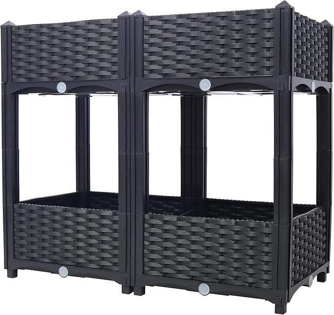 Planter Raised Beds - Elevated Planter Garden Box with Drainage Plug Raised Garden Beds for Vegetable/Flower/Herb Outdoor Standing Planter Beds Gardening KitBlack31.5x15.7x27.7