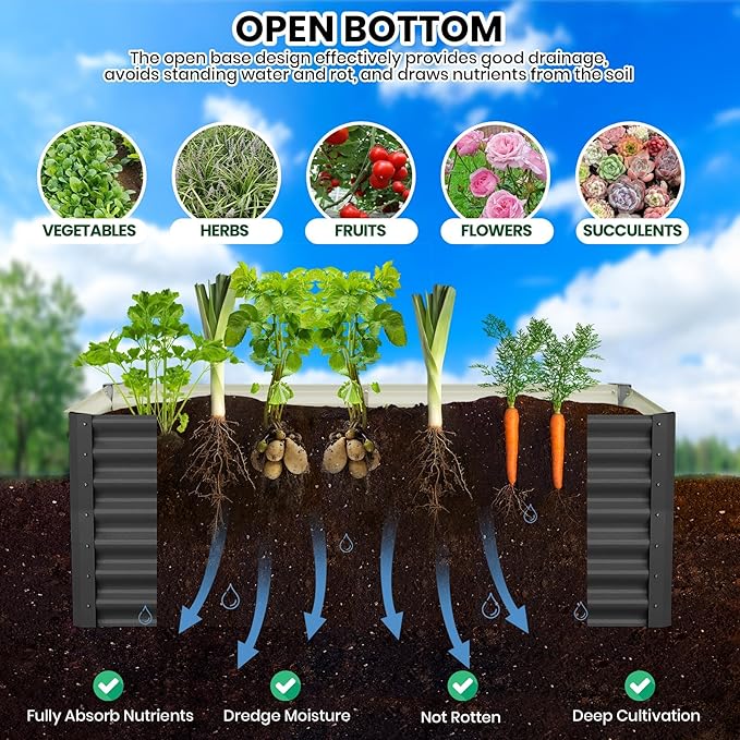 Raised Garden Bed Heavy Duty Raised Garden Beds Outdoor Galvanized Metal 6x3x2ft Planters for Outdoor Plants with Safety Edges 2-Pack Raised Beds for Gardening and Planter Box Dark Gray