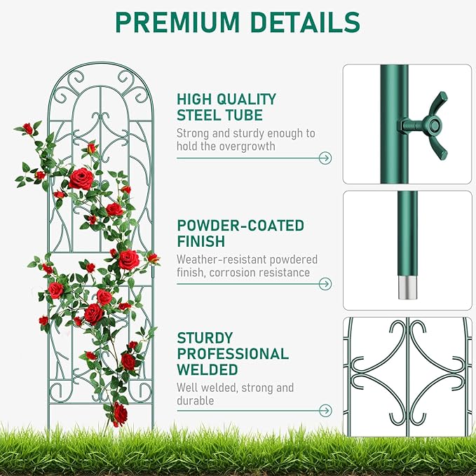 4 Pack 59x16in Metal Garden Trellis for Climbing PlantsGreen Large Trellis for Climbing Plants Outdoor Roses Vegetables Vines Flowers Support Large Decorative Outdoor Trellis