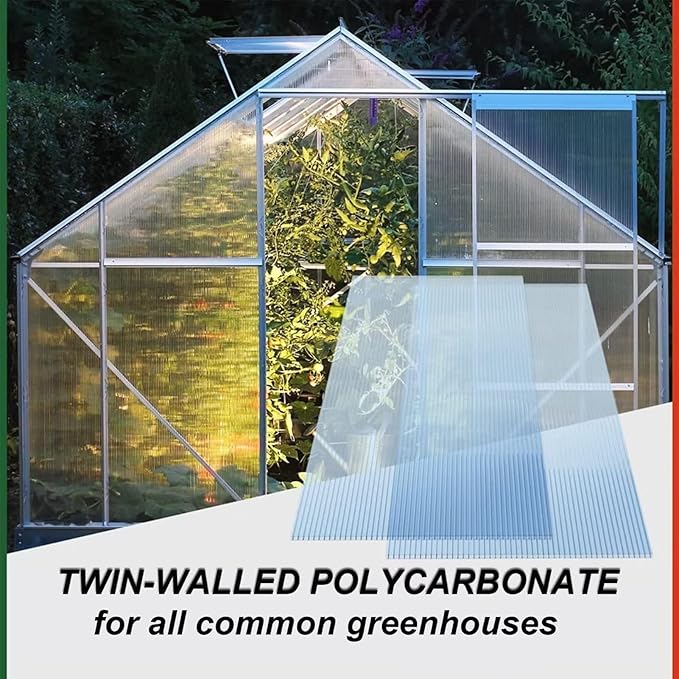 14 Pack Polycarbonate Greenhouse Panels 2'x4' Twinwall Clear UV Protected Sheets for Greenhouse Roofing Waterproof Durable Outdoor Plant Stand Cover