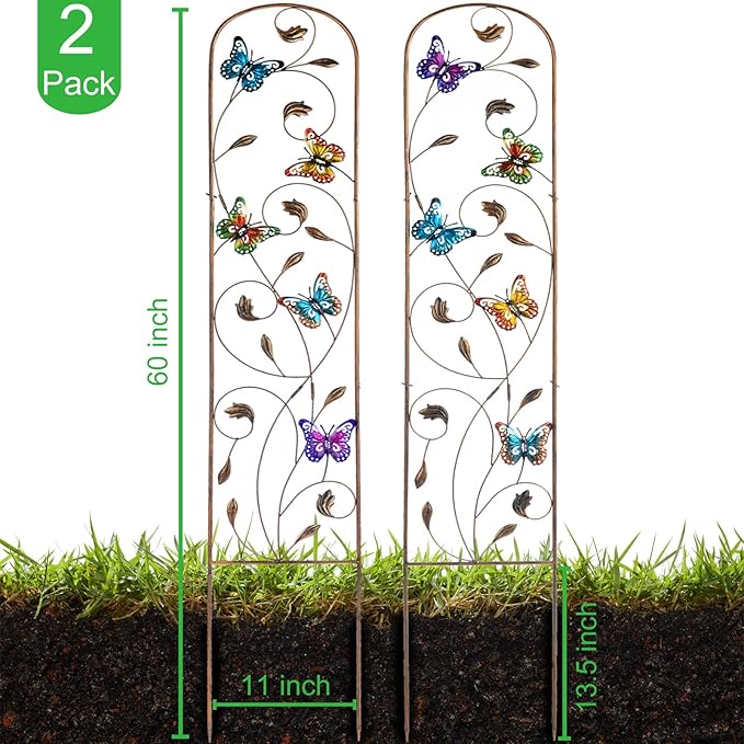 SUNNYPARK Set of 2 Butterfly Metal Garden Trellis for Climbing Plants Decorative Vegetables Flowers Vine Trellis for Outdoor Patio 60'' H x 11'' W