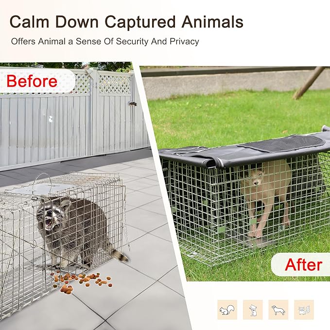 Live Animal Trap Cage with Cover Cat Trap for Stray Cats 32 Inch Heavy Duty Folding Skunk Traps with Real Door for Raccoons Opossums Groundhogs Skunks Feral Cats Squirrels-(32 x 10 x 12 inches)