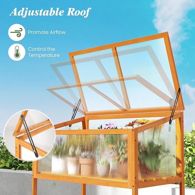 Wood Cold Frame Greenhouse Portable Raised Planter Bed Protection with Transparent Flip-top Roof Small Hot House for Balcony Garden Sunroom Indoor Outdoor (36”x20”x42”)