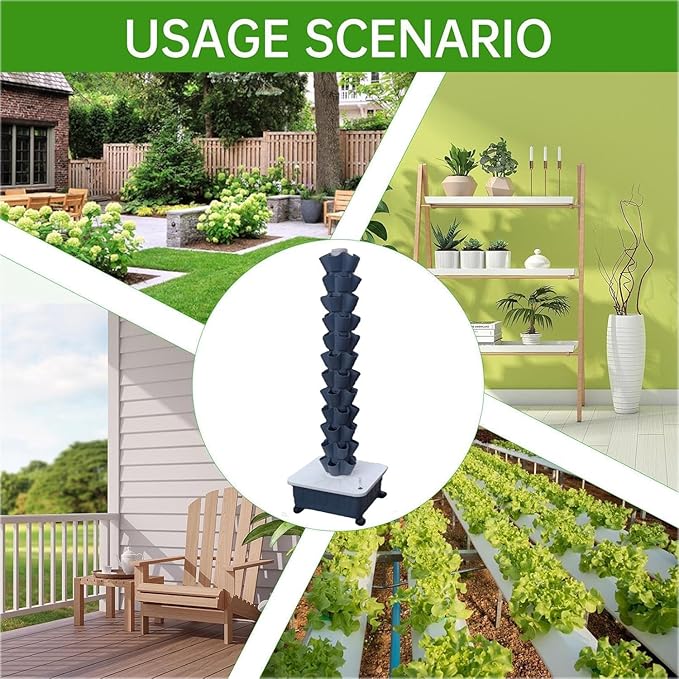 Vertical Hydroponic TowerSoilless Cultivation Hydroponic Planting ColumnsHydroponics Garden Grow Towerfor Indoor/Outdoor Planting Equipment Gray-12-layer