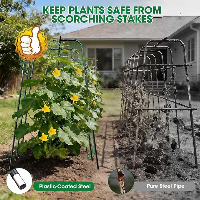 Cucumber Trellis for Raised Bed and Garden 47 H x 47 W U-Shaped Metal Garden Trellis for Climbing Plants with Nylon Netting Vegetable Support Frame