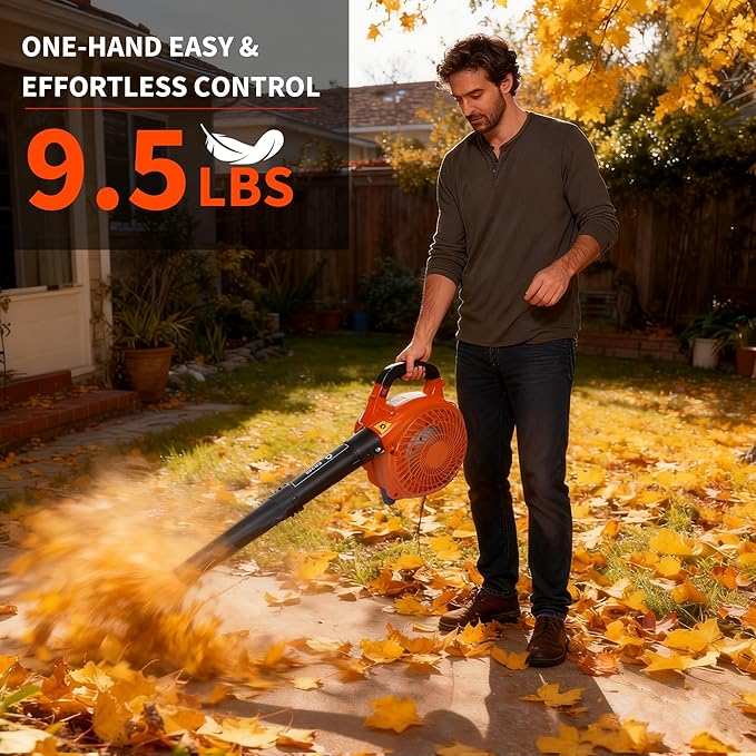 28-Cc Gas Leaf Blower 1.1-HP 2-Cycle Handheld Leaf Blower 490 CFM 280 MPH Powerful Clearing Performance for Lawn Care Driveway Cleaning Light Snow Removal Gifts for Dad