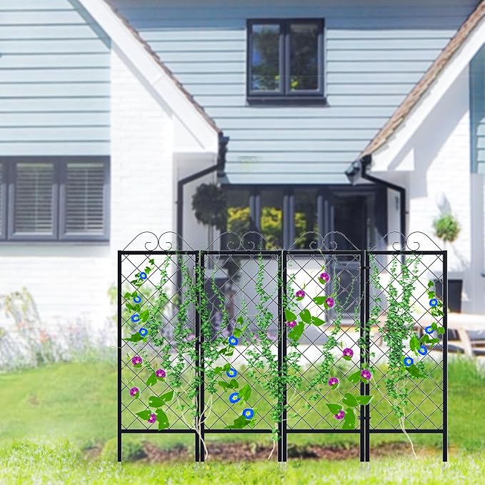 Zhongma 2 Pack Metal Garden Trellises for Climbing Plants 53.5 Inch Tall Metal Fence Plant Support Trellis for Flower and Vagetable
