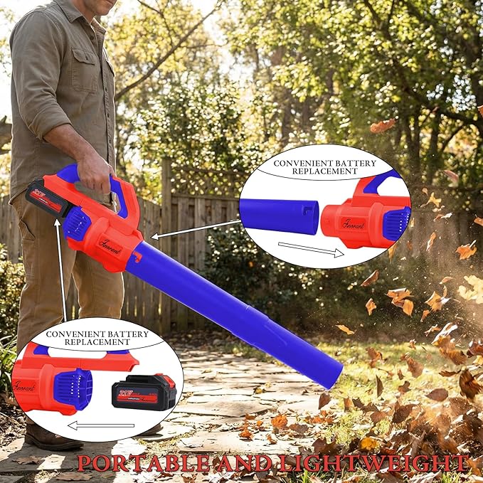 Leaf Blower Cordless with Battery and Charger 500 CFM/200 MPH Electric Leaf Blowers with 2 Speeds 2 Extended Tubes 1 x 2.0 Ah Battery-Powered Leaf Blowers for Lawn Care Blowing Leaves Yard(RED)