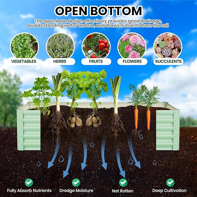 CABIHOME 2-Packs Raised Garden Bed 6x3x1.5 ft Metal Raised Garden Beds Outdoor Rectangular Planter Box for Planting Plants Vegetables and Flower Olive Green