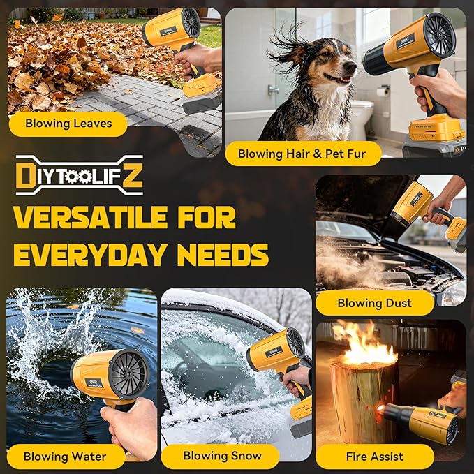 800000RPM Cordless Leaf Blower Compatible with Dewalt 20V (Tool Only) Brushless Motor Adjustable Speed Lightweight Portable Electric Blower for Car Patio Garden (Without Battery)