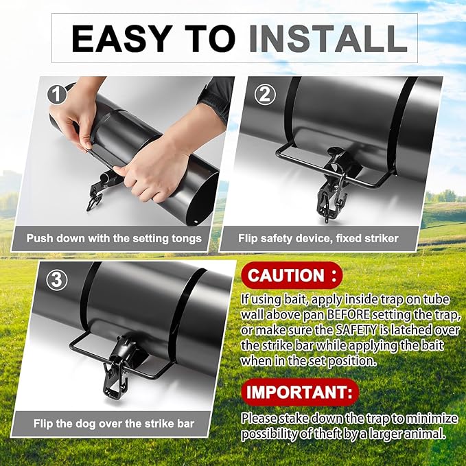 Qualirey Tube Squirrel Trap Rust Resistant Trap 4.5'' in Diameter with a Setting Tongs for Backyards Patios Gardens Safe and Effective Pest Control Commercial and Residential Use(1 Pcs 15 Inch)