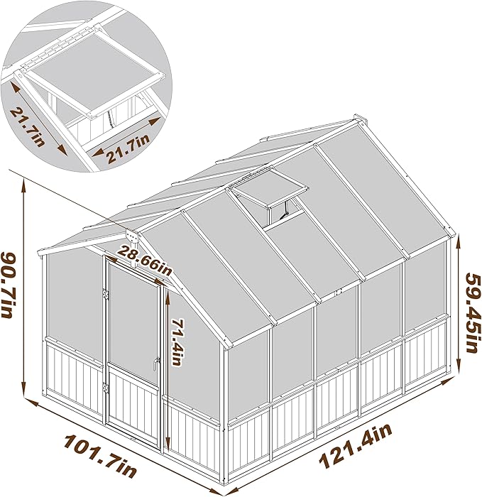 VEIKOU 8x10FT Greenhouses for Outdoors Walk-in Wooden Greenhouse with Cedar Frame &amp Adjustable Vent Garden Green House with 6MM Thick Polycarbonate Panel for Outside Backyard Light Brown Mocha