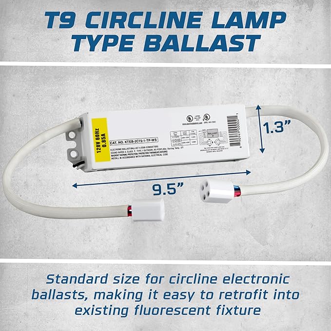 Replacement for Keystone KTEB-2C72-1-TP-WS 2 Lamp Circline Electronic Fluorescent Ballast with Normal Light Output | 120V Input with Rapid Start Operation | 0.80 Ballast Factor UL-Approved |Pack of 2
