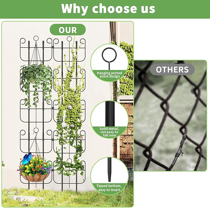 Garden Trellis for Climbing Plants Outdoor Rustproof Heavy Duty Plant Climber Support for Flowers Vine Cucumbers Expandable Height &amp Width No Dig Decorative Garden Fence Panels