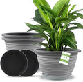 Large-Planter-Indoor-Outdoor Plant Pots 12 inch 3 Pack Plastic Flower Pots with Saucer and Drainage Holes Retro Antique Imitation Decorative Garden Containers Sets for Houseplant
