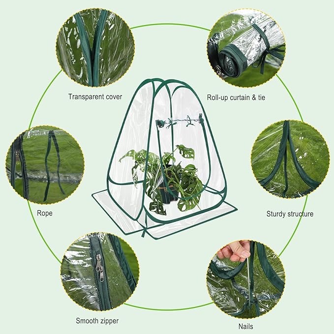 Suzile 4 Pcs Pop up Small Greenhouse for Winter Mini Greenhouse PVC Clear Easy to Install Portable Flowerpot Cover Plant Grow Tent with Nails for Indoor Outdoor Gardening 25.2 x 25.2 x 25.6 Inches